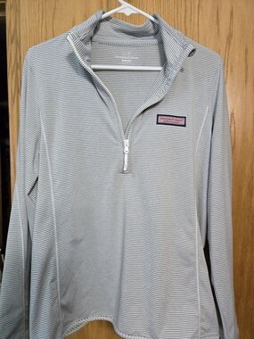 Vineyard Vines Sankaty Gray & White Striped Quarter-Zip Pullover